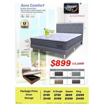 Sleepy Night Aura Comfort Pocketed Spring Mattress With Bed